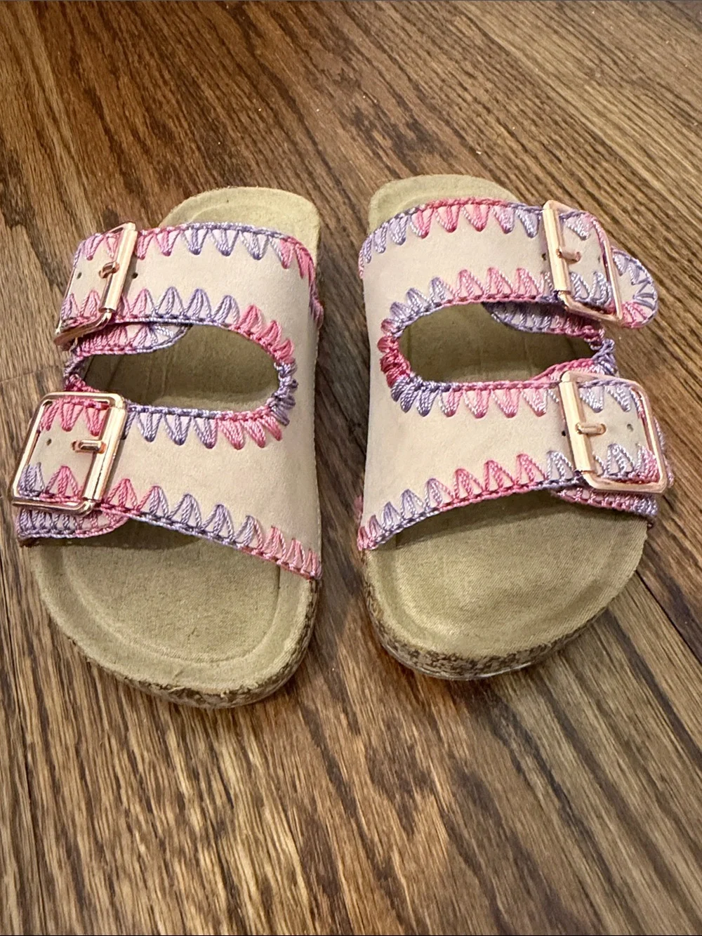 Kids Pink Embroidered Slide Sandals